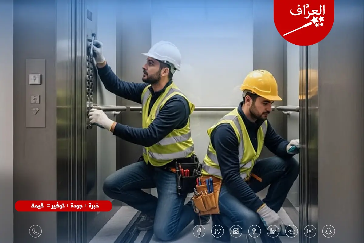 شركة صيانة مصاعد الفروانية - فني يفحص لوحة تحكم مصعد حديث