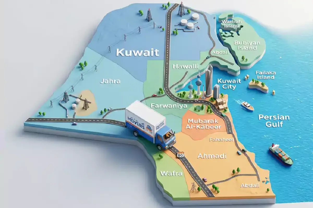 خريطة التغطية الجغرافية لخدمات العرَّاف - جميع محافظات الكويت الست
