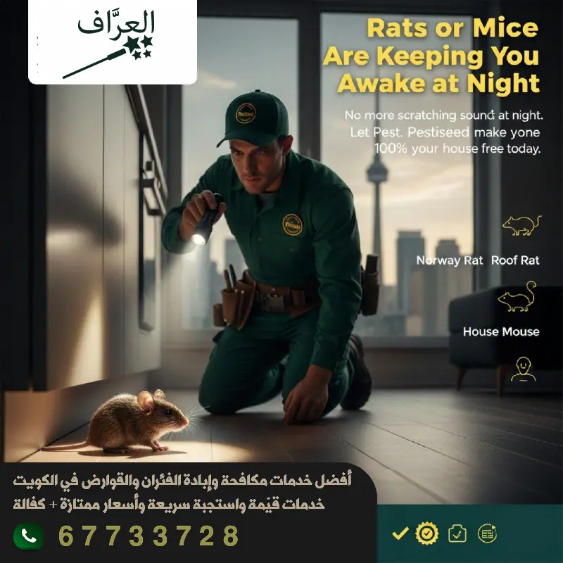مكافحة الفئران والقوارض في الكويت مع كفالة سنة من العراف
