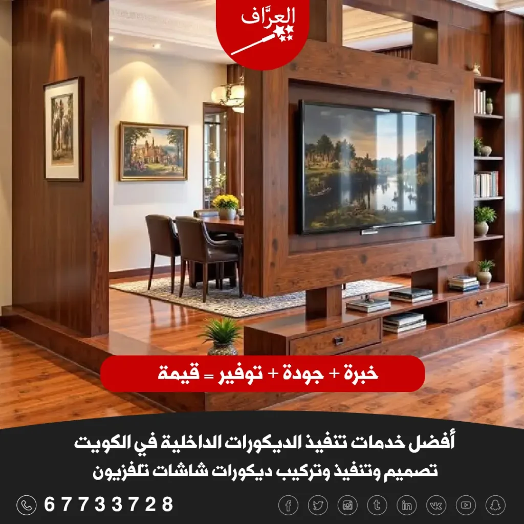 تركيب ديكورات شاشات التلفزيون - ما هي أفضل خامة لديكور خلفية التلفزيون؟ – مقارنة بين بديل الرخام والخشب والجبس في الكويت 2027