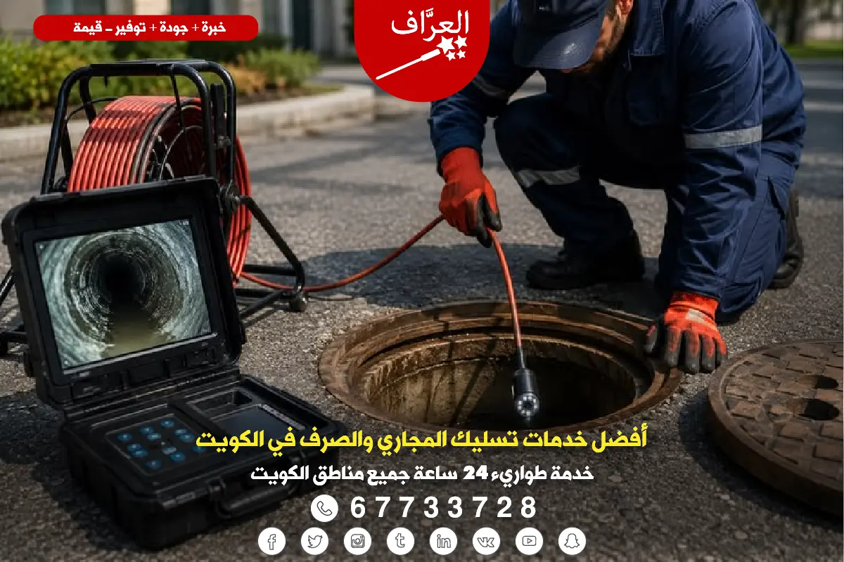 تسليك مجاري صرف صحي الكويت - كاميرا تفتيش المجاري – جهاز كشف انسداد الصرف الصحي بالكمبيوتر