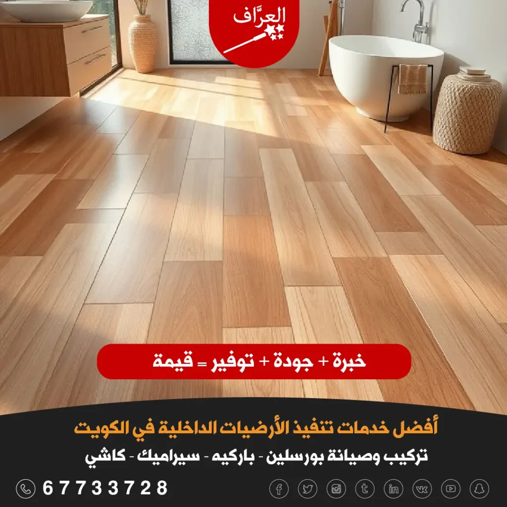 معلم فني تركيب باركيه الكويت - معلم تركيب باركيه العاصمة ينفذ نمط متعرج فخم في صالة كبيرة.