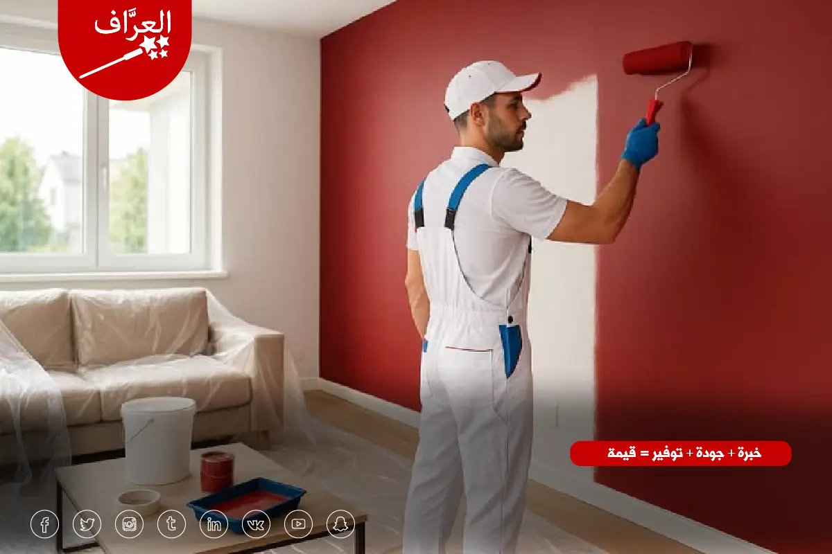 أفضل فني معلم صباغ في الكويت يقوم بصبغ جدران غرفة معيشة مودرن